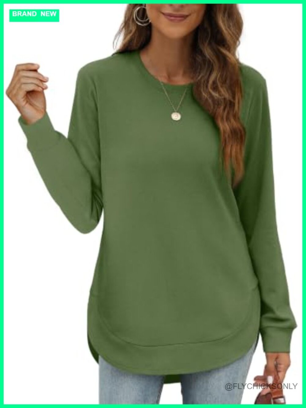 Womens Crewneck High Low Sweatshirt Curved Hem Long Sleeve Tunic